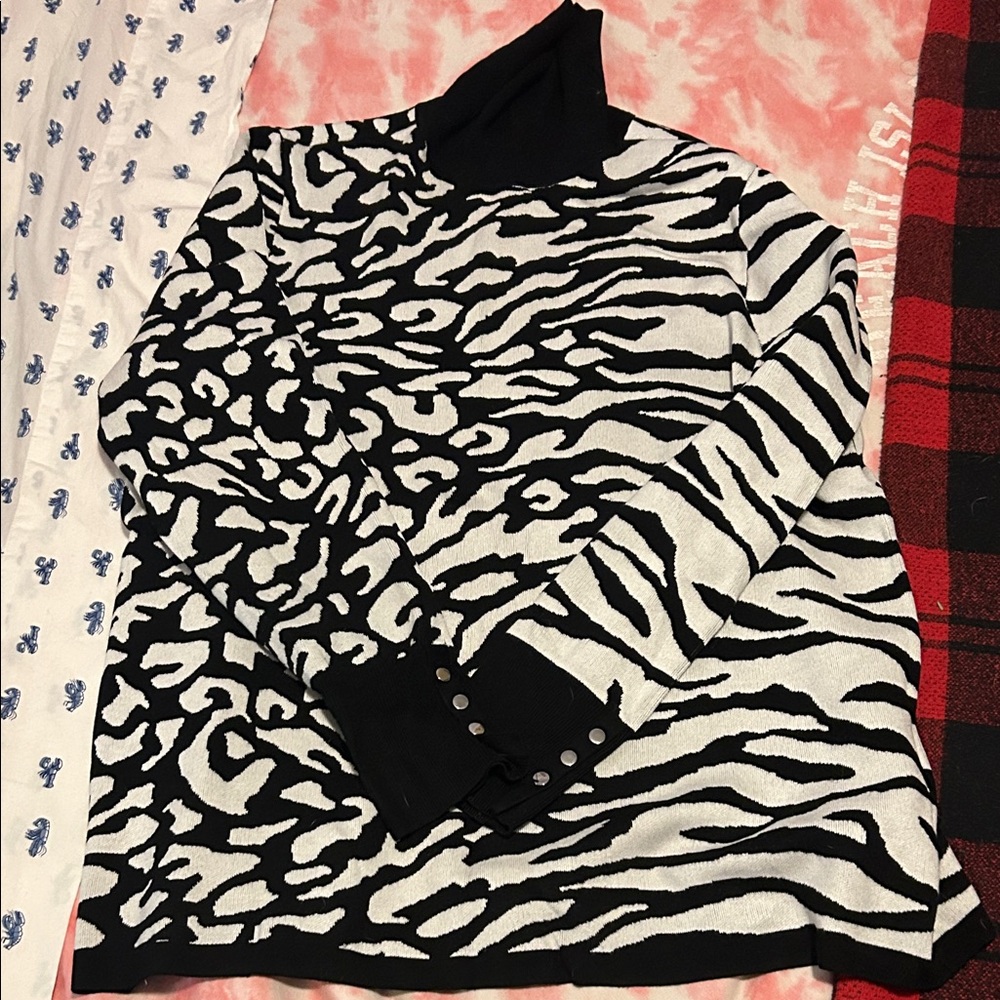 Chico's Black and White Zebra Print Turtleneck Sweater